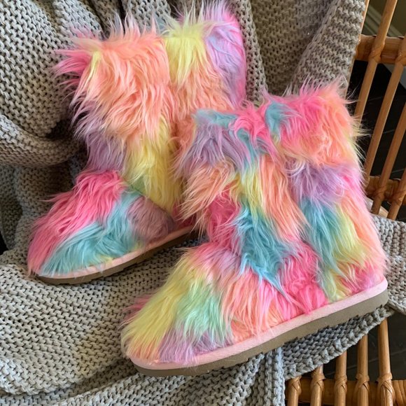 multicolor faux fur boots